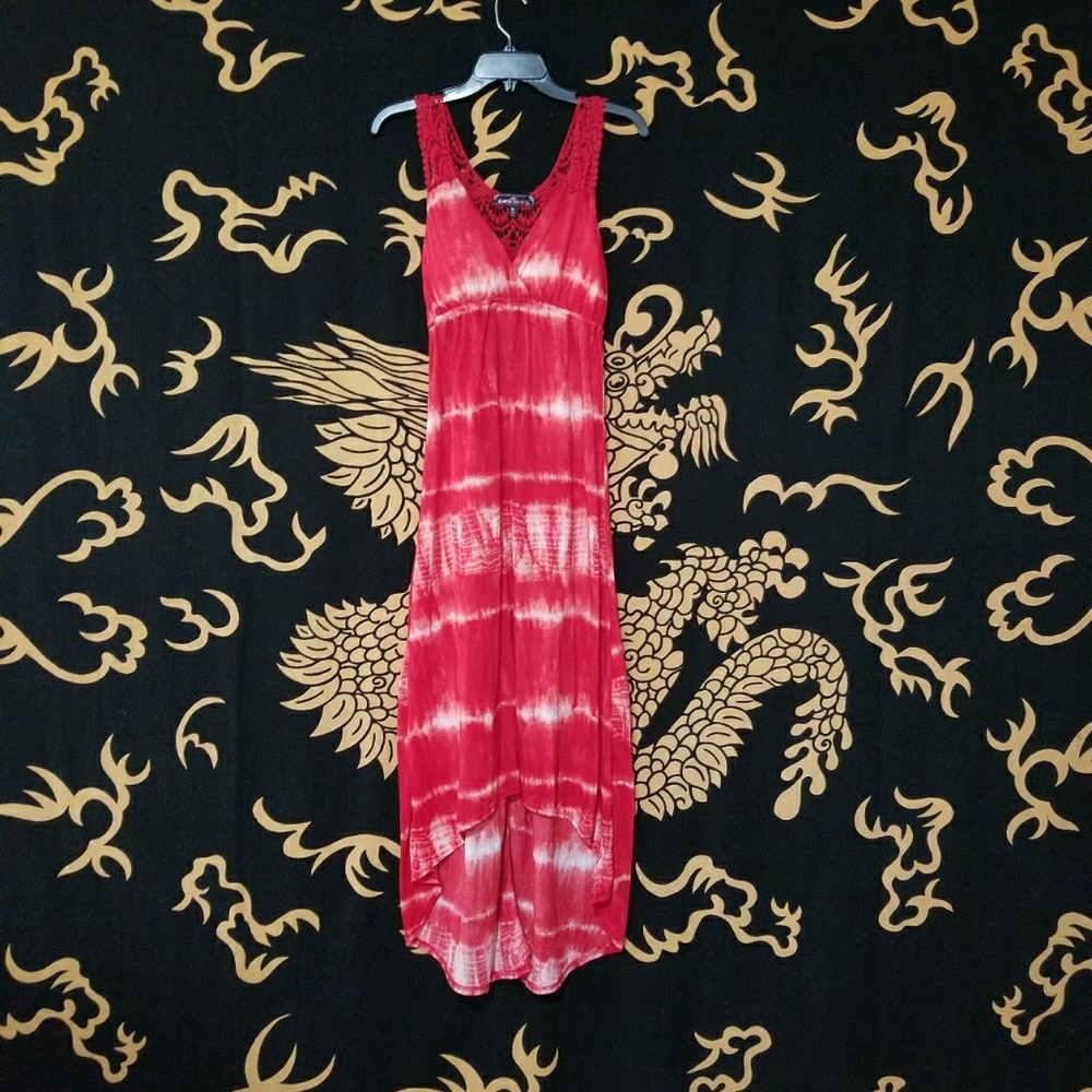 High-low dress, red/white tie-dye, size medium, lace back